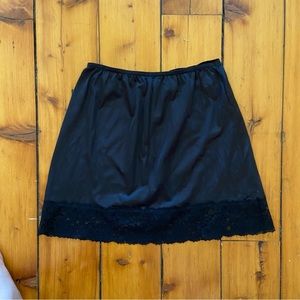 Vintage Satin Mini Skirt with Lace Hem